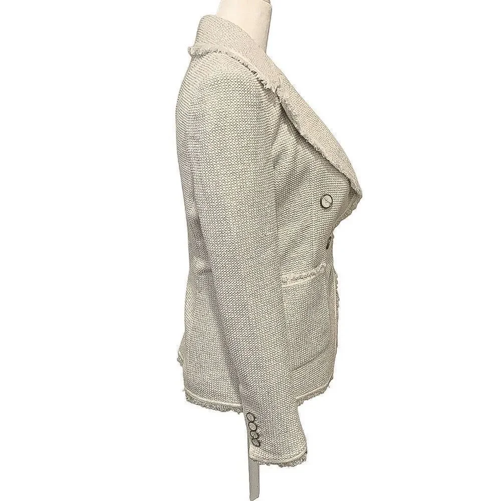 Veronica Beard Carroll Tweed Blazer Jacket Size 0 White Silver Fringe Trim - Picture 5 of 12